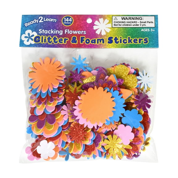 READY 2 LEARN Glitter and Foam Stickers - Stacking Flowers - Pack of 144