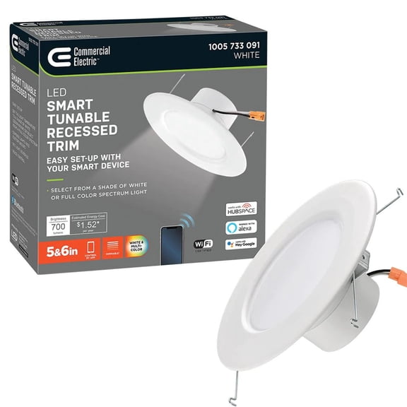 Commercial Electric 5 in./6 in Smart Hubspace Color Selectable LED Recessed Trim