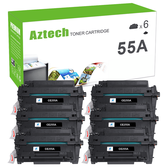 CE255A 55A 6-Pack Compatible Toner Cartridge for HP CE255A 55A Printer Ink (Black)