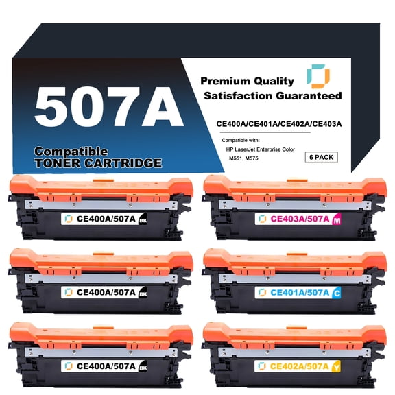 CE400A/401A/402A/403A Toner Cartridge Replacement Compatible for HP 507A 6 Pack to use with LaserJet Enterprise 500 Color M551dn, M551n, M551xh, M575dn, M575f, M575c, M570dn Printer