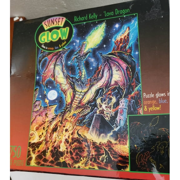 Lave Dragon Sunset Glow Jigsaw Puzzle - Glows in Orange, Blue, Yellow 750 Pieces by Richard Kelley