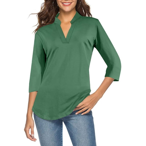 CEASIKERY Women's Blouse;3/4 Sleeve Tops;V Neck Casual Tunic;Loose Shirt
