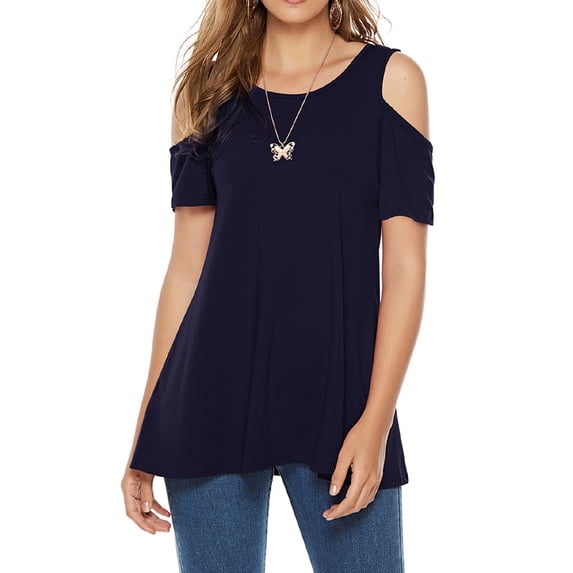 CEASIKERY Women's Casual Cold Shoulder Tunic Tops Loose Blouse Short Sleeve Shirts