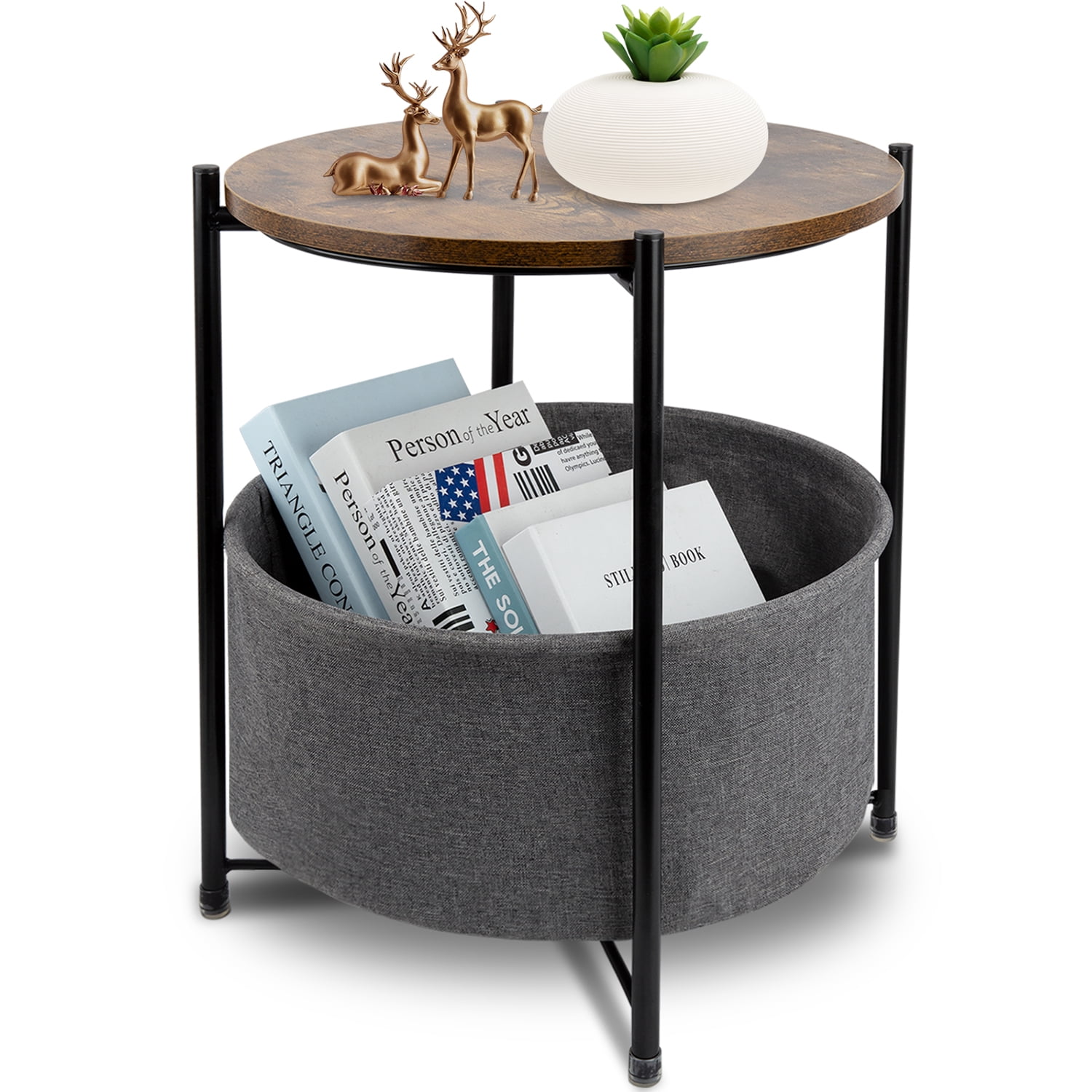 CERBIOR Round Side End Tables with Storage Bag for Living Room Bedroom ...