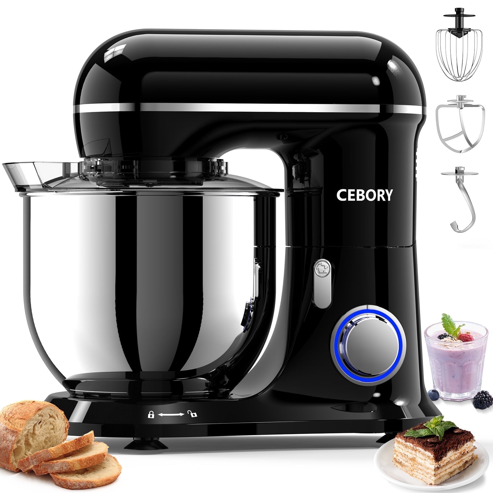 CEBORY 3-IN-1 Stand Mixer, 6.5 QT Tilt-Head 10-Speed Food Mixer, Kitchen Electric Mixer with Dough Hook, Beater, Whisk, Bowl for Most Home Cooks