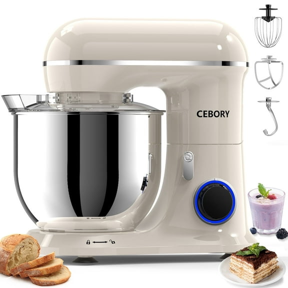 CEBORY 3-IN-1 Stand Mixer, 6.5 QT Tilt-Head 10-Speed Food Mixer, Kitchen Electric Mixer with Dough Hook, Beater, Whisk, Bowl for Most Home Cooks