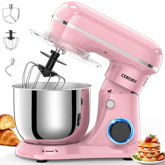 CEBORY 4 QT 3-in-1 Stand Mixer, 10-Speed Tilt-Head Electric Kitchen Mixer with Dough Hook, Beater, Whisk, and Stainless Steel Bowl for Home Baking