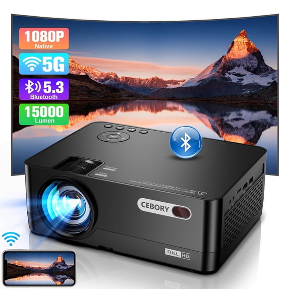 CEBORY Native 1080P 5G WiFi Bluetooth Projector 15000LM 4k Support Movie Projector, 300" Display Full HD Home Theater
