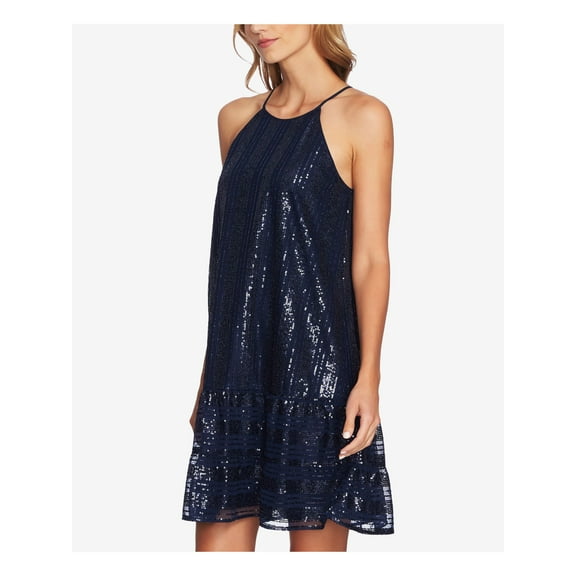 CECE $129 Womens New 1651 Navy Ruffled Sequined Halter Shift Dress L B B