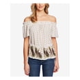 thumbnail image 1 of CECE Womens Beige Paisley Short Sleeve Off Shoulder Peplum Top Size: M, 1 of 2