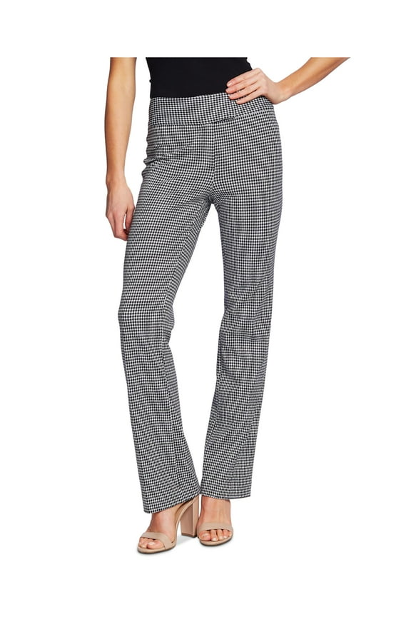 Womens Black Zippered Houndstooth Straight leg Pants 10