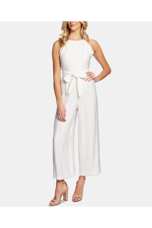 Womens Ivory Sleeveless Halter Tank Jumpsuit Size: 12