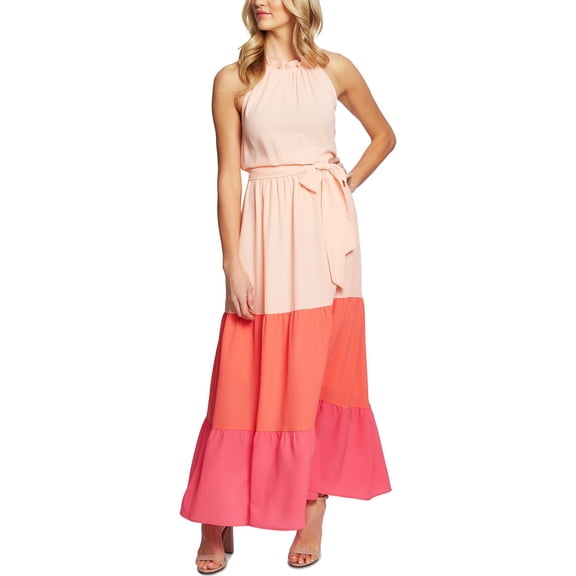 CECE Womens Pink Color Block Sleeveless Maxi Shift Dress Size: S