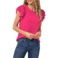 thumbnail image 1 of CECE Womens Pink Textured Ruffled Pullover Flutter Sleeve Round Neck Top XS, 1 of 2