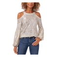 thumbnail image 1 of CECE Womens White Cold Shoulder Sequined Keyhole Back Button Closure Balloon Sleeve Round Neck Evening Blouse L, 1 of 4