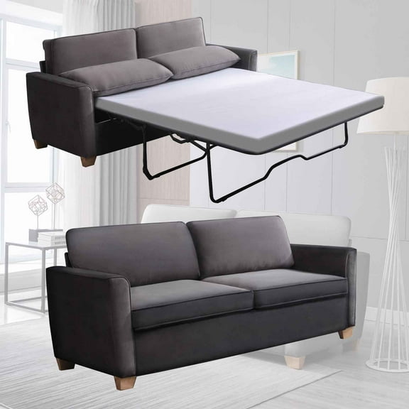 CECER 2-in-1 Pull Out Sofa Bed, Velvet Loveseat Sleeper Sofa Bed with Folding Mattress, Pull Out Couch Bed for Living Room, Queen Size Sleeper Sofa for Apartment/Small Spaces- Dark Grey