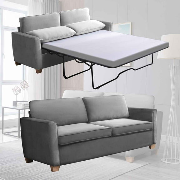 CECER 2-in-1 Pull Out Sofa Bed, Velvet Loveseat Sleeper Sofa Bed with Folding Mattress, Pull Out Couch Bed for Living Room, Queen Size Sleeper Sofa for Apartment/Small Spaces- Grey