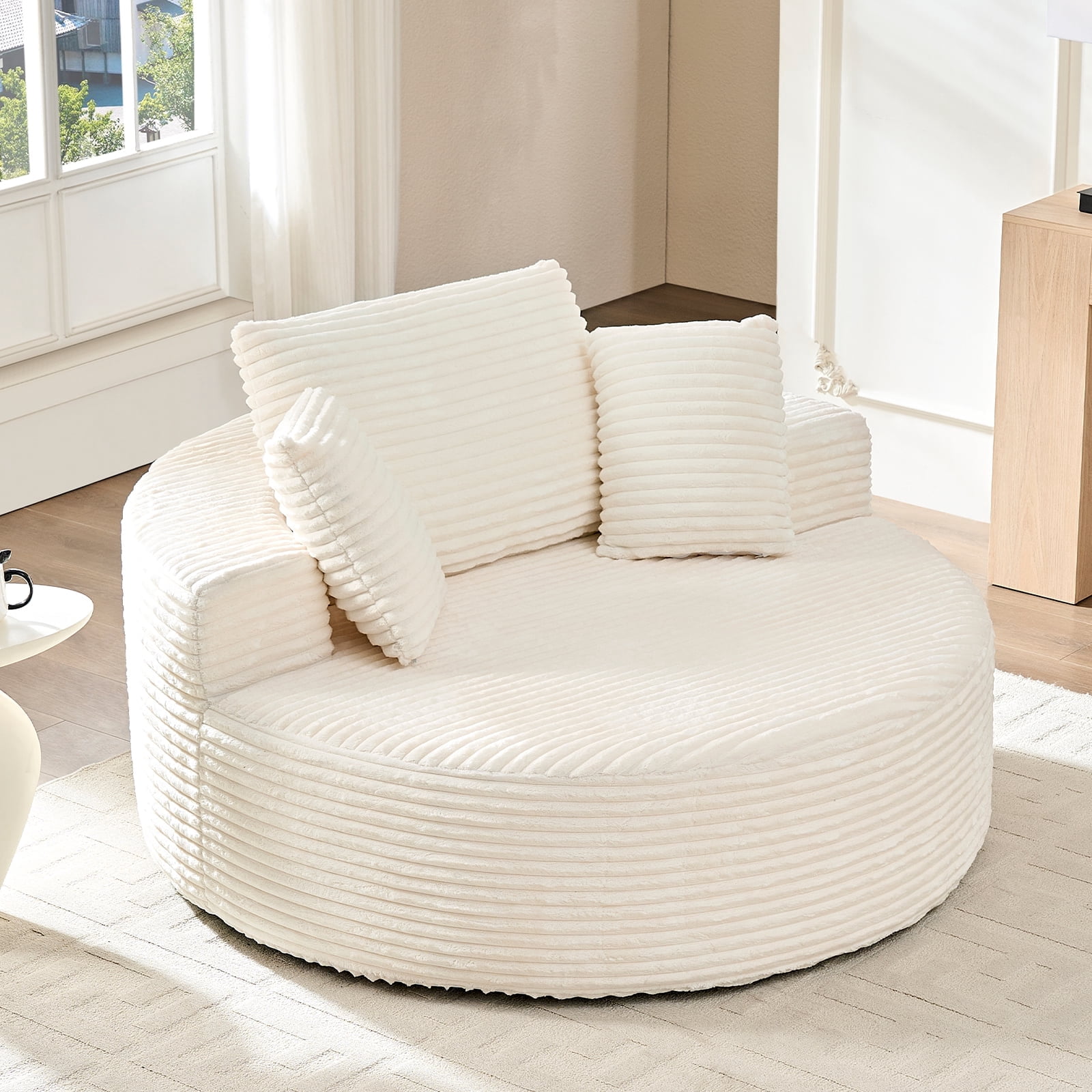 CECER Modern Bedroom Round Swivel Accent Chair with Storage Ottoman ...