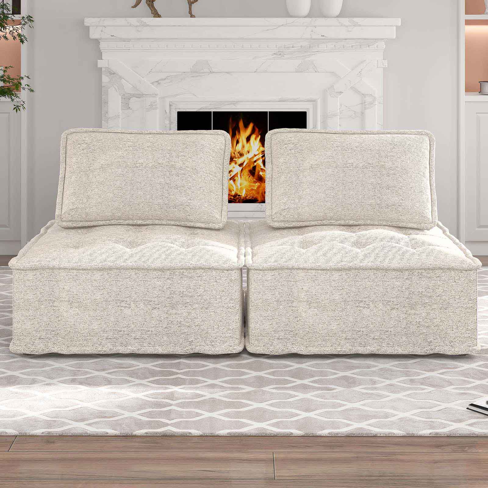 CECER Armless Floor Couch 2PCS Floor Sofa Chair Comfy Modular Sofa with