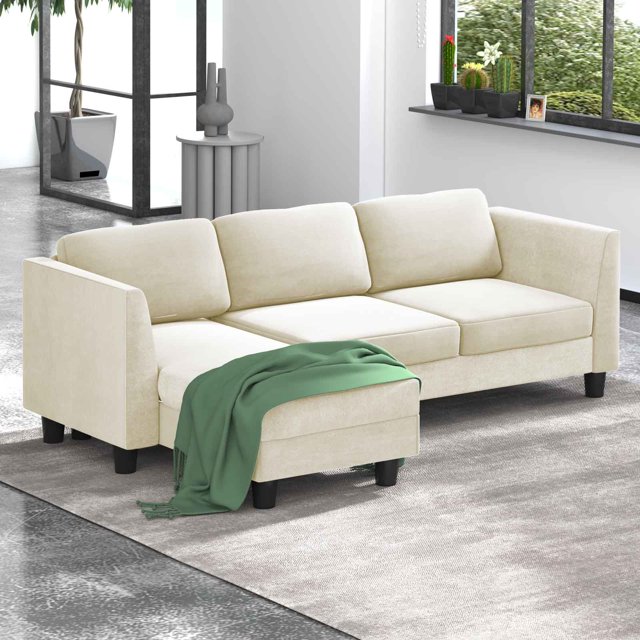 CECER Convertible Sectional Sofa Couch, 86" W Velvet Sofas, 3Seat L