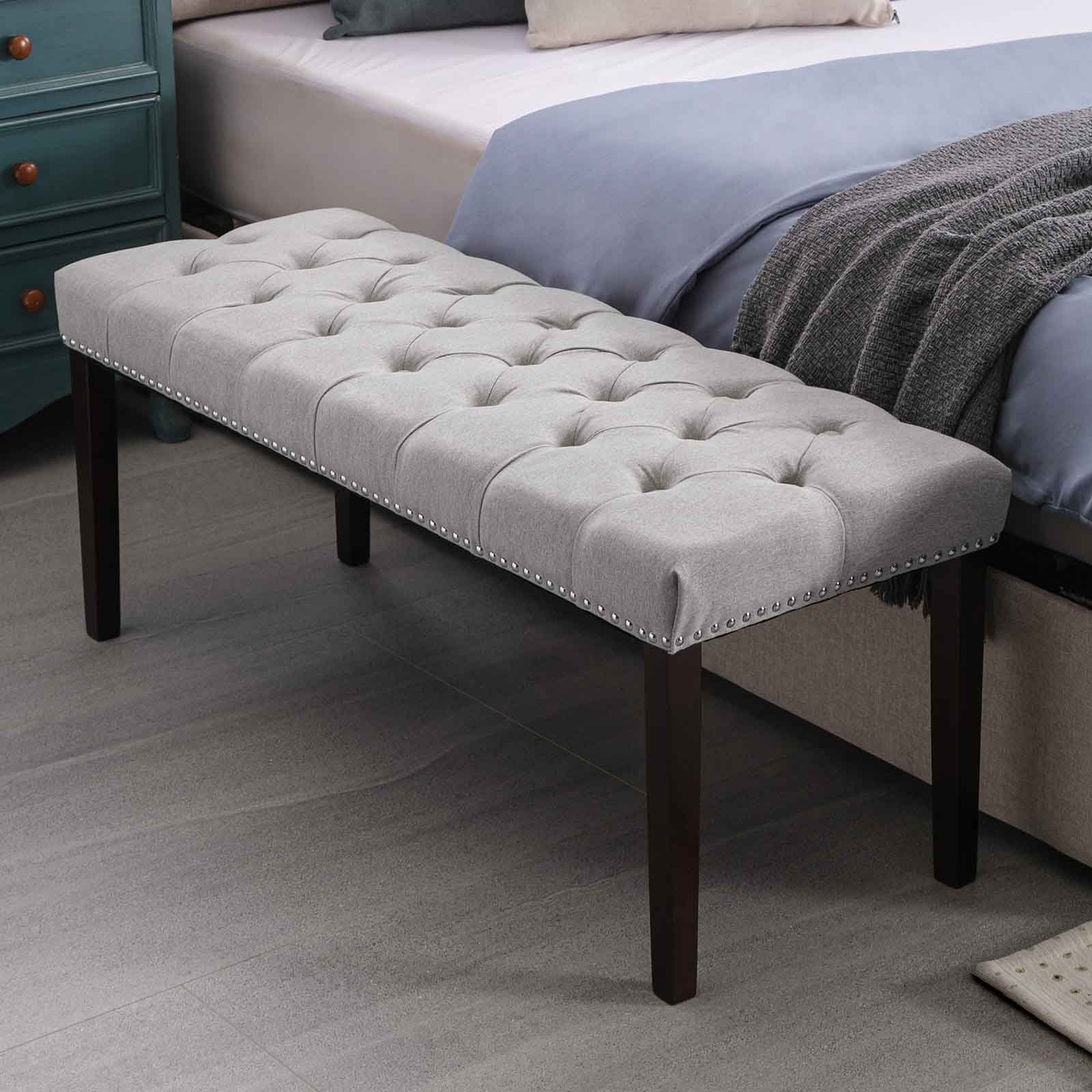 CECER Entryway Bench, Upholstered Foot Stool with Rubberwood Legs