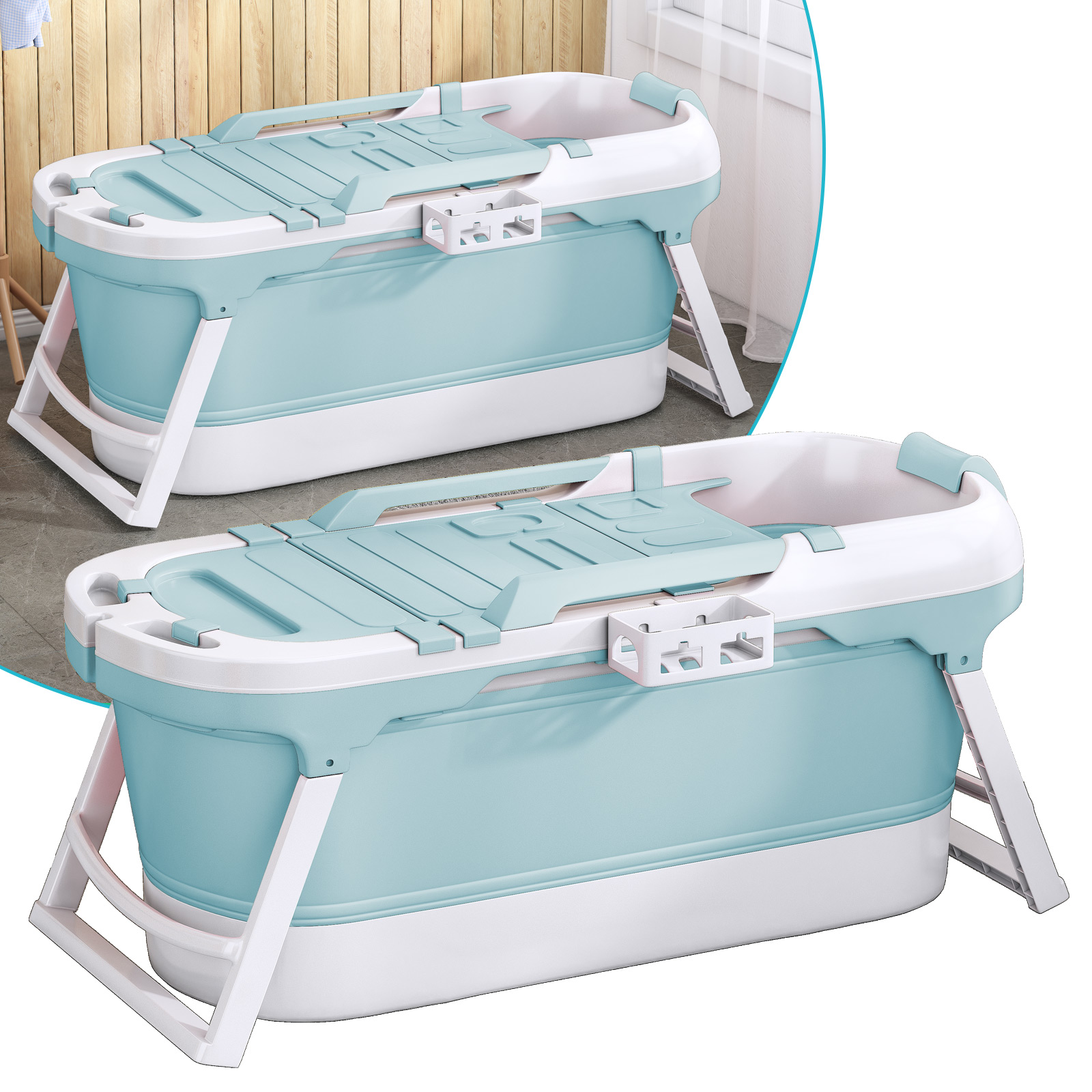 CECER Folding Bathtub, Portable Bathtub with 2 Side Handles and Strong
