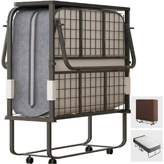 CECER Folding Bed with 5" Foam Mattress, 75" x 31" Rollaway Bed, Cot Size Space-Saving Guest Bed with Headboard, Portable Foldable Extra Bed for Adults with Sturdy Metal Frame