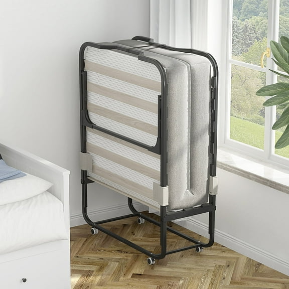 CECER Folding Bed with Mattress for Adults, 4" Rollaway Beds for Guests, Portable Bed for Small Place, 38"W