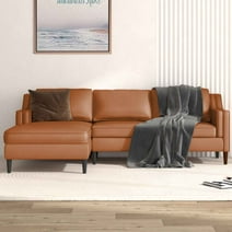 CECER Leather Sectional Sofa Couch, Luxurious Upholstered Couches with Left Facing Chaise, Modular Lounge Couch(Cognac Tan)