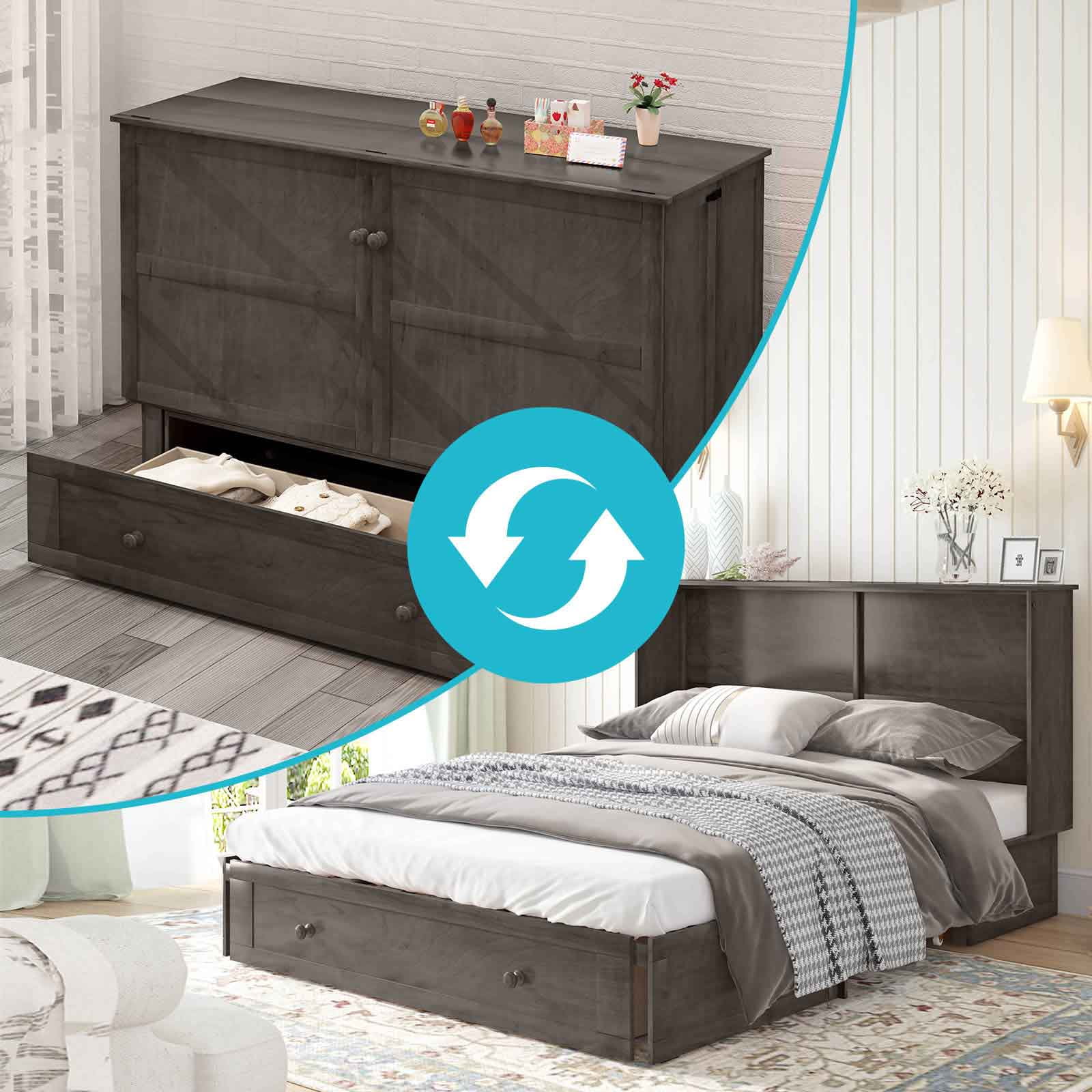 CECER Murphy Bed, Queen Size Bed with Trifold Foam Mattress