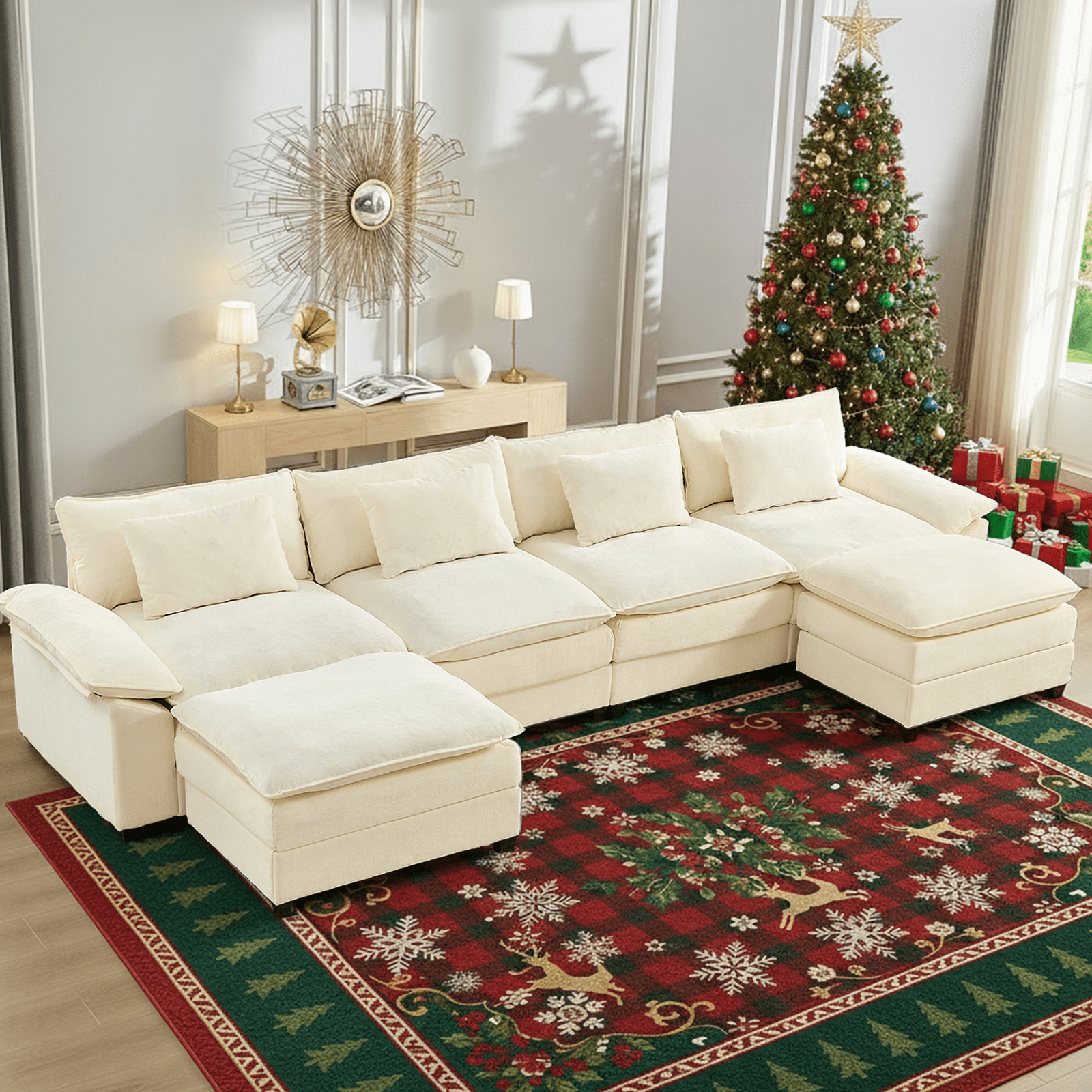 CECER 156'' U Shaped Sectional Sofa with Movable Ottomans, Chenille ...