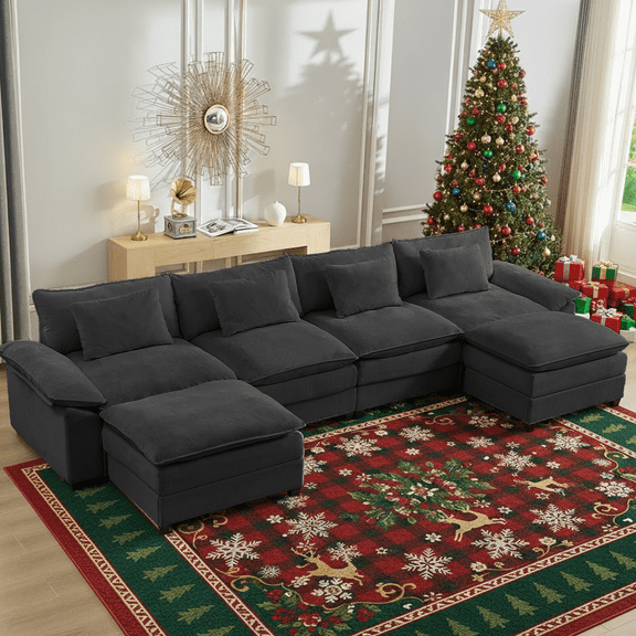 CECER 156'' U Shaped Sectional Sofa with Movable Ottomans, Chenille Modular Cloud Couch Sectionals, Deep Seat Couches for Living Room - Dark Gray