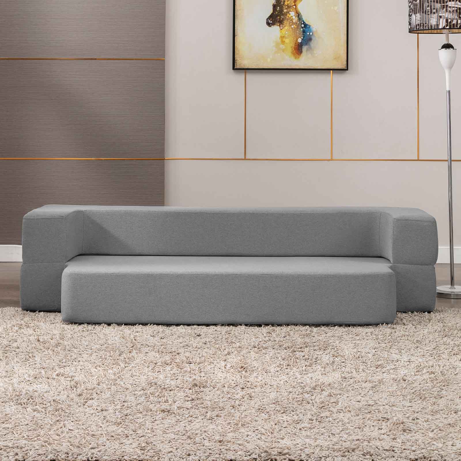 CECER Twin Size Folding Sofa Bed, Linen Floor Couch Bed with 10