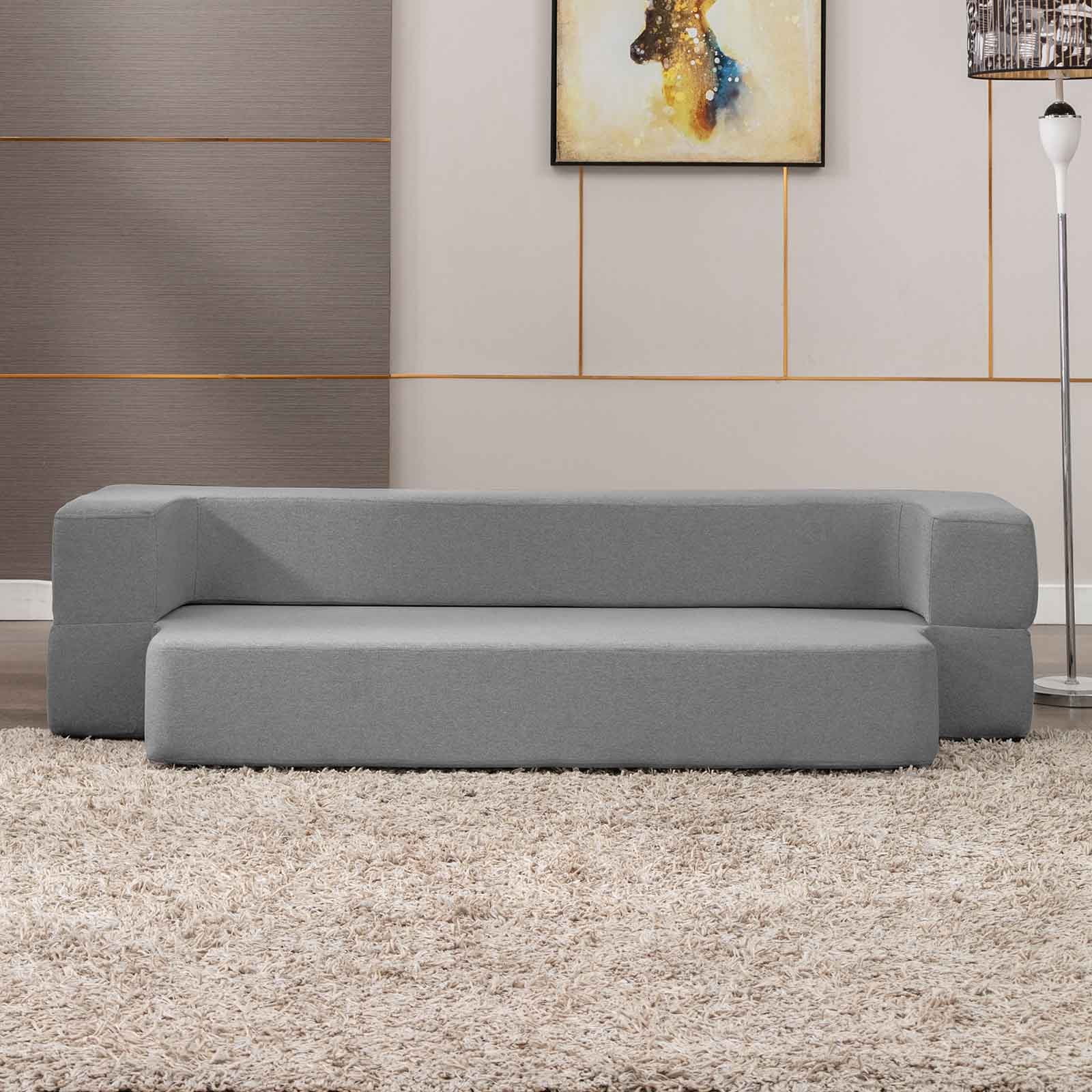 CECER Twin Size Folding Sofa Bed, Linen Floor Couch Bed with 10