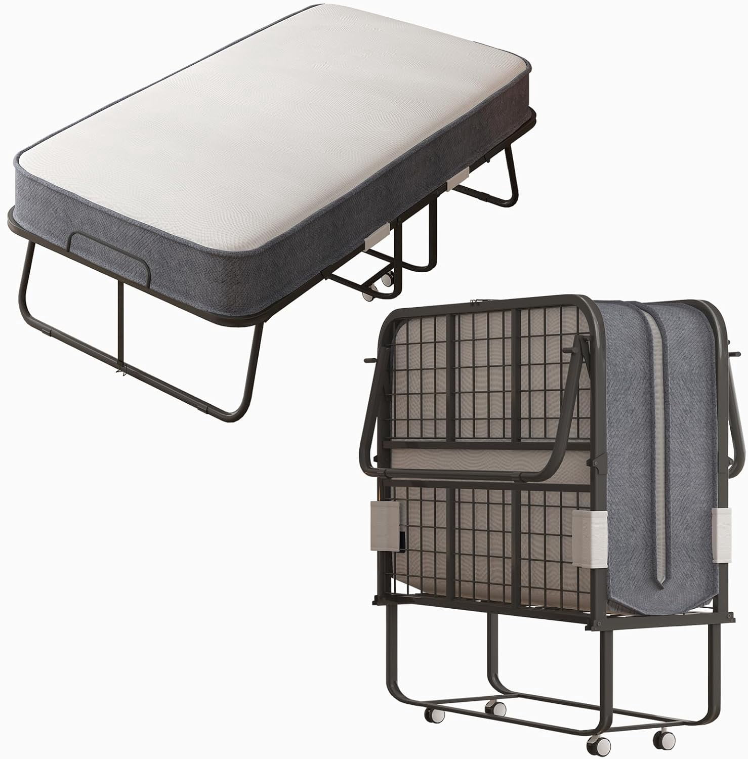 CECER Twin Size Rollaway Bed with 4 Inch Foam Mattress, 75