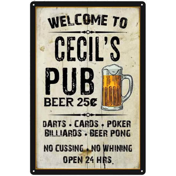 CECIL'S Pub Sign Vintage Man Cave Bar Wall Decor Gift 8x12 Metal 108120028217
