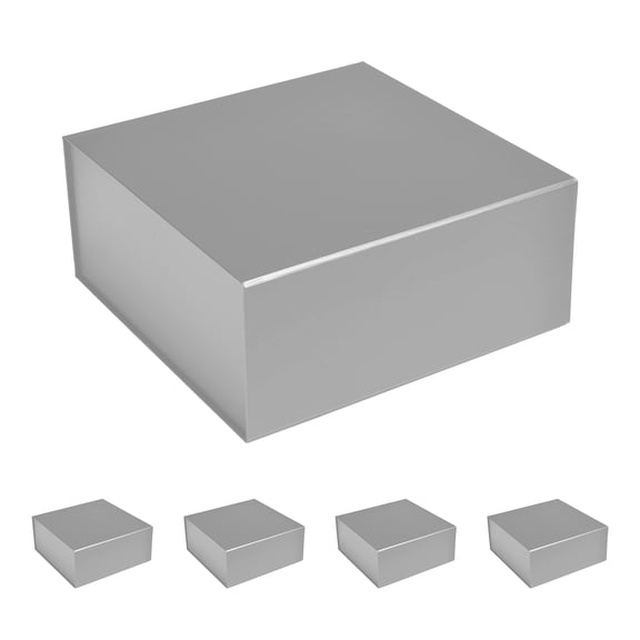 CECOBOX Gift Box 8"x8"x3.1" 5PC Silver Matte Collapsible Magnetic Box with Lid for Gift, Packaging, Bridesmaid, Birthday, Christmas, Easy Assembly, Gift Boxes (8"x8"x3.1" (Pack of 5), Silver)