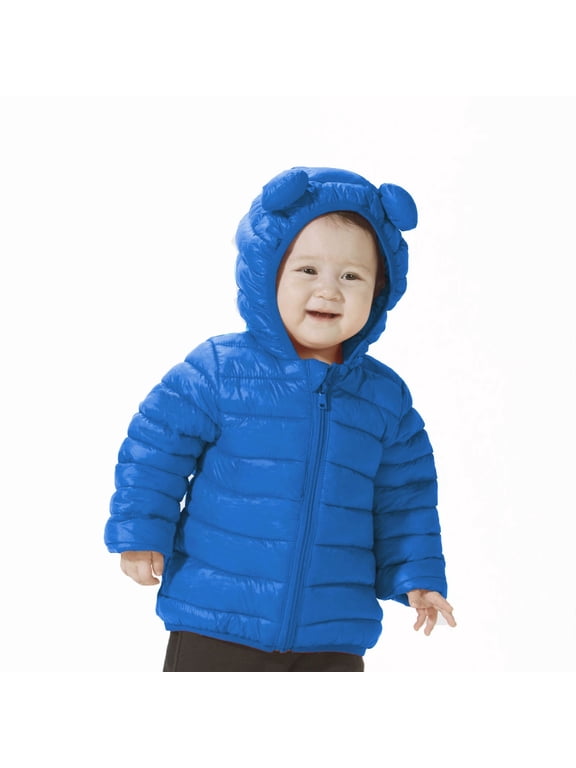 Baby/Toddler Winter Puffer Jacket Baby Winter Solid Hooded Coat Long Sleeve,12 Month,Blue