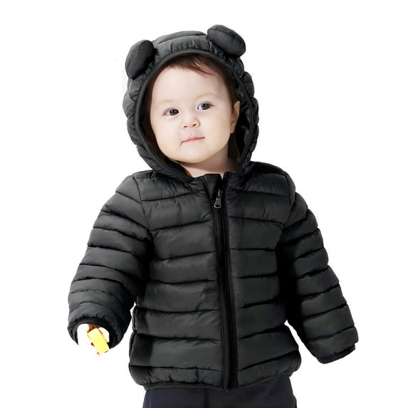 CECORC Baby/Toddler Winter Puffer Jacket Baby Winter Solid Hooded Coat Long Sleeve 2T,Black