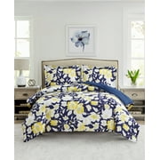 CEDAR COURT Aster Floral Yellow Ultra Soft Microfiber 3 Piece Comforter Bedding Set - Full/Queen