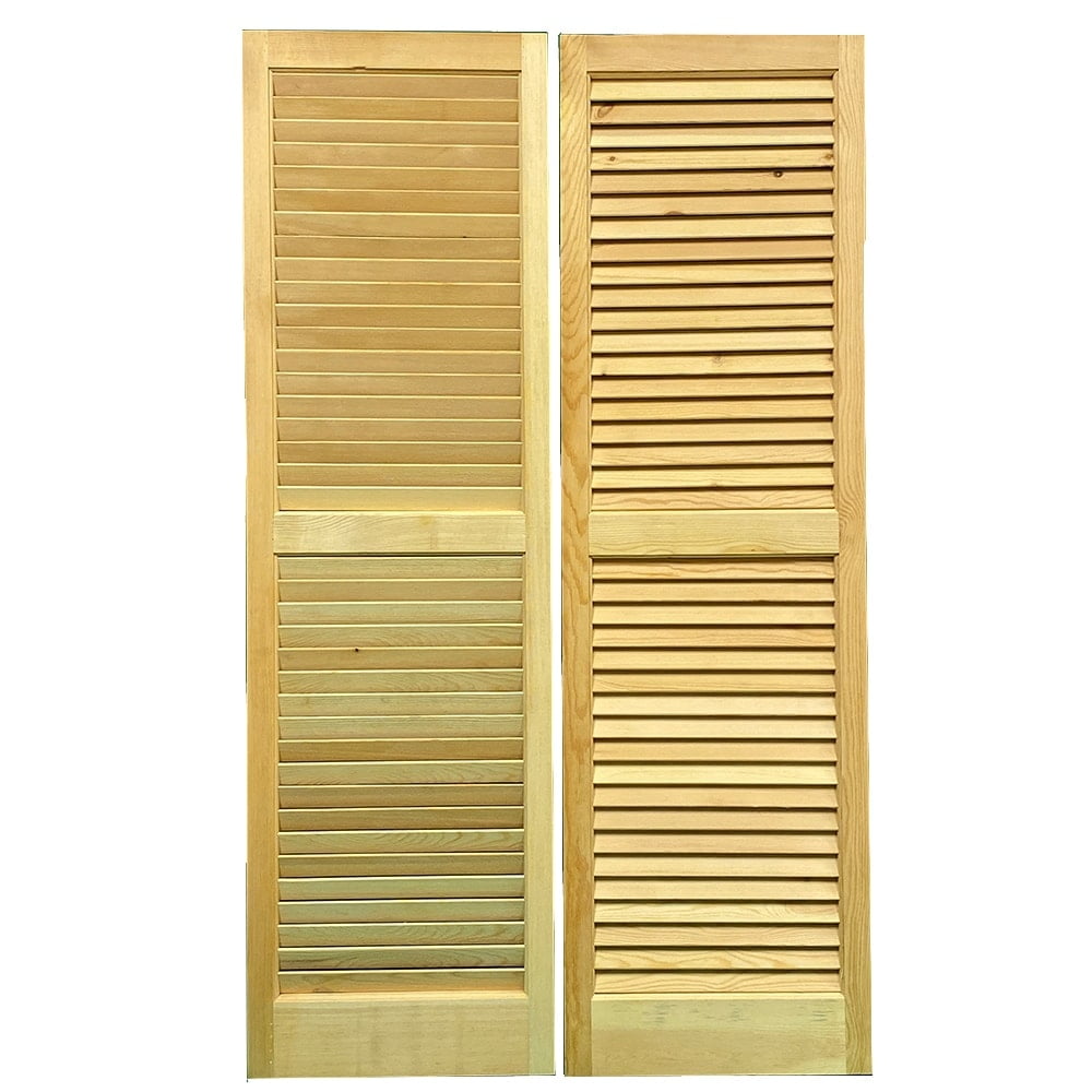 CEDAR GREEN Solid Wood LOUVERED SHUTTERS, 15" W x 51" H, 1 Pair (2 pcs