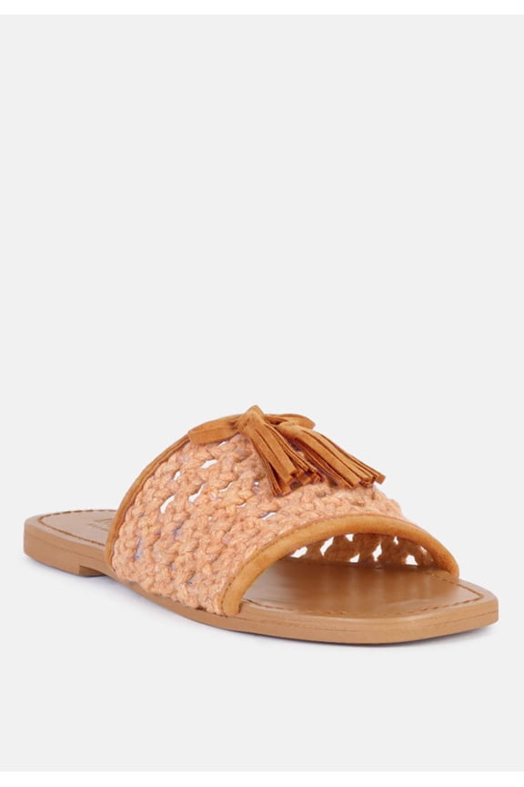 CEDAR Handwoven Natural Tan Tassel Flats