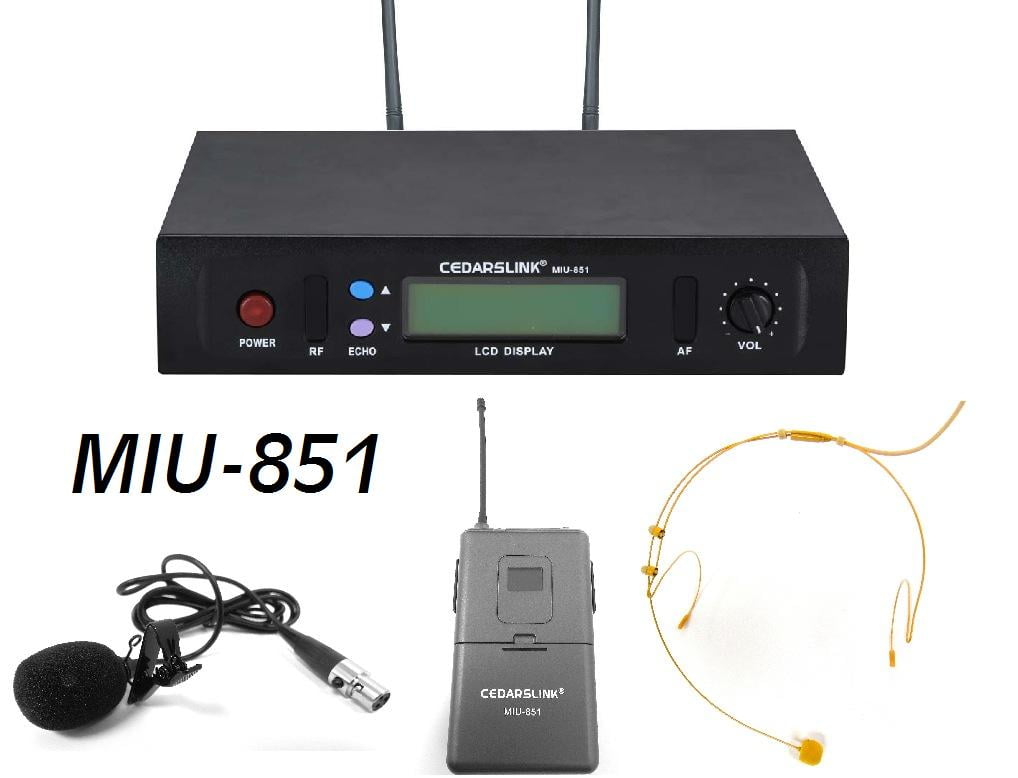 CEDARSLINK PROFESSIONAL SINGLE UHF WIRELESS HEADSET AND LAVALIER MICROPHONE SET WITH "ECHO" CONTROL