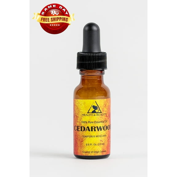 CEDARWOOD ESSENTIAL OIL ORGANIC AROMATHERAPY PURE GLASS DROPPER 0.5 OZ, 15 ml