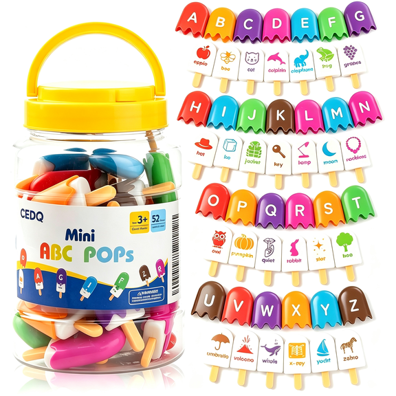 CEDQ ABC Alphabet Learning Toys for Baby 3 4 5,Alphabet Popsicles Animal Matching Toy Uppercase Lowercase Preschool Learning Activities Montessori Toys Back to School Gifts for Kids Ages 3+, 52 Pcs