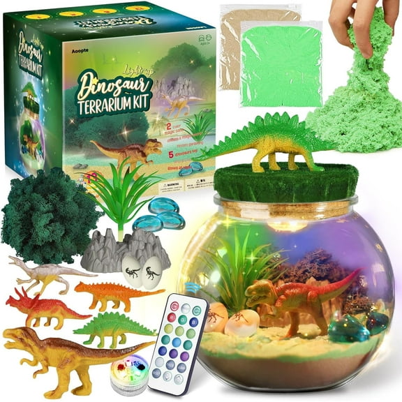 CEDQ Dinosaur Terrarium Kit for Kids - STEM Educational DIY Science Toys, Dinosaur Light Up Night Toys,Science Toy Children's Day Gift for Boys 4 5 6 7 8-12 Year Old,Create Mini Dinosaur Garden