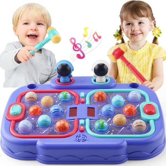 CEDQ Whack A Mole Game for Kids, Toddler Toys for 3-8 Year Old Boys and Girls, Interactive Educational Toys with Sound and Light, 5 Mode 120 Levels and 2 Hammers, Gifts for Kids Ages 3 4 5 6 (Blue)