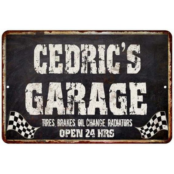 CEDRIC'S Garage Black Grunge Sign 8 x 12 Matte Finish Metal 108120005255