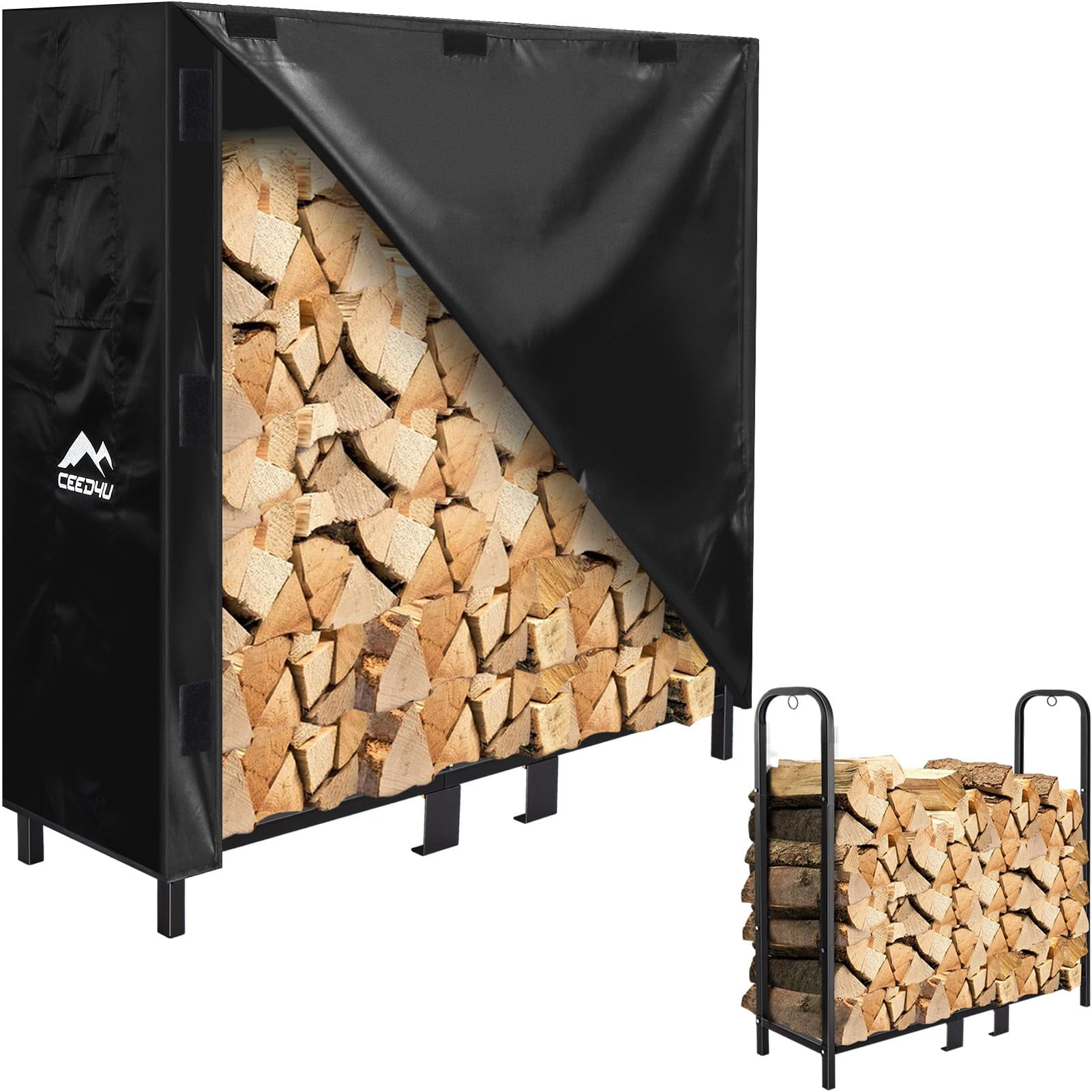 CEED4U 4ft Firewood Rack EC36 with Cover, Outdoor Indoor Firewood