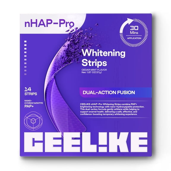 CEELIKE Teeth Whitening Strips (7 Treatments/14 Strips) - Peroxide-Free Whitening Kit with Hydroxyapatite, Enamel Safe + Cheek Retractor, Easy 3-Step at-Home Teeth Whitening for Deep Stain Removal
